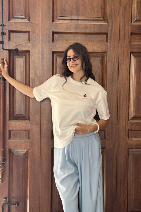 CHERRY LOGO ONE COLOR ROUND NECK WOMEN T-SHIRT WHITE-E BARDHE - 8