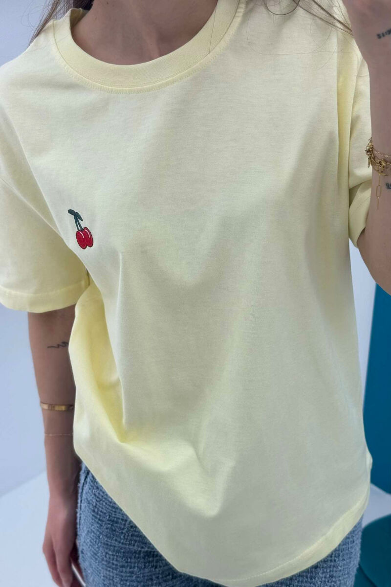 CHERRY LOGO ONE COLOR ROUND NECK WOMEN T-SHIRT YELLOW/E VERDHE - 4