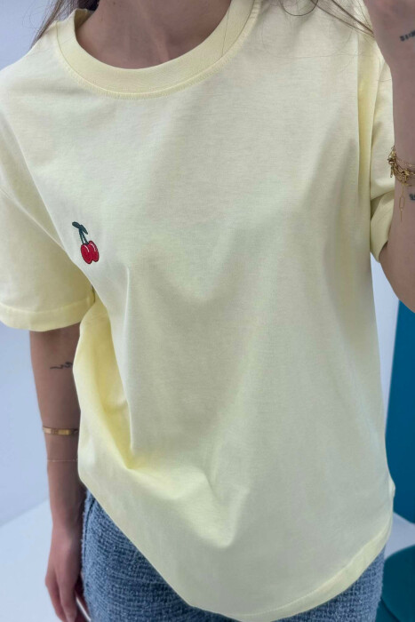 CHERRY LOGO ONE COLOR ROUND NECK WOMEN T-SHIRT YELLOW/E VERDHE - 7