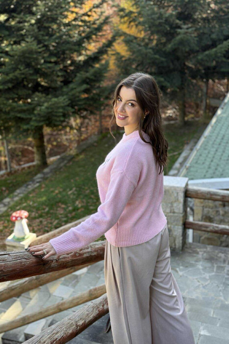 CHERRY LOGO ROUND NECK WOMEN SWEATER PINK/ROZE - 4