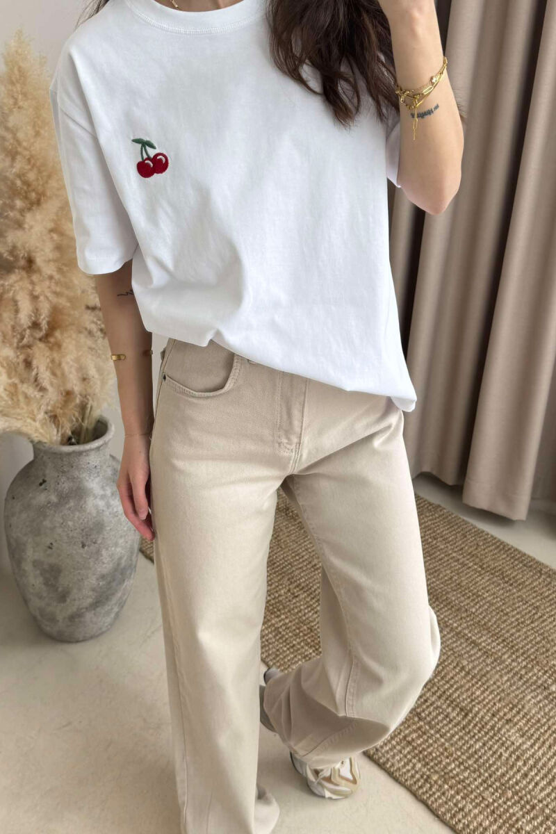 CHERRY PRINT ROUND NECK WOMEN T-SHIRT IN WHITE COLOR - 2