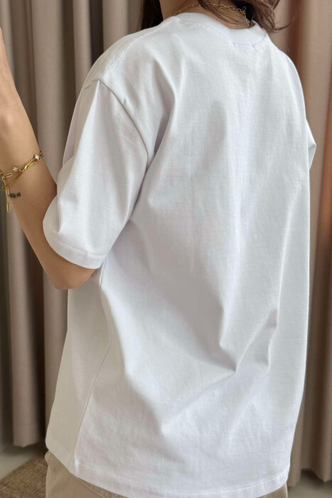 CHERRY PRINT ROUND NECK WOMEN T-SHIRT IN WHITE COLOR - 4