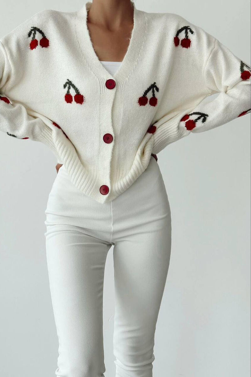 CHERRY RED BUTTONS WOMAN CARDIGAN WHITE-E BARDHE - 1