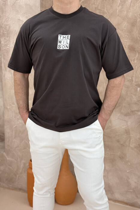CHEST SQUARE BADGE ONE COLOR MEN T-SHIRT DARK BROWN/KAE - 2