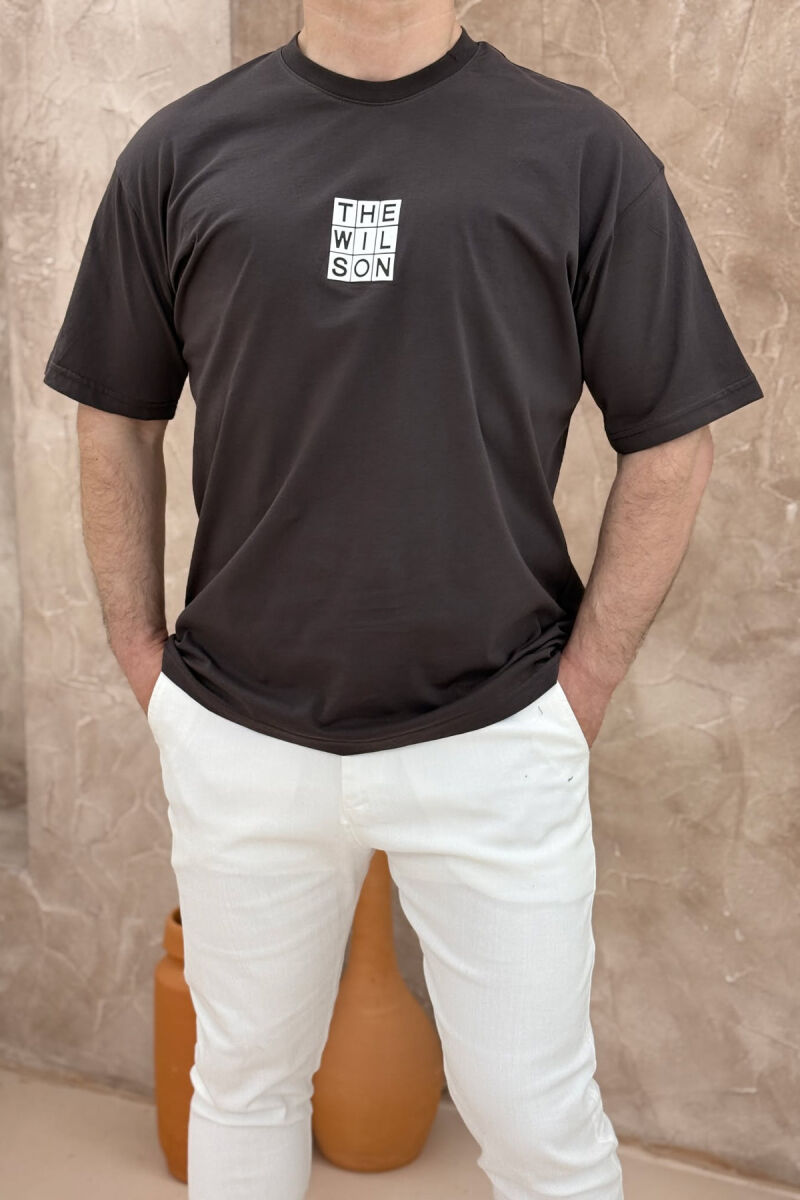 CHEST SQUARE BADGE ONE COLOR MEN T-SHIRT DARK BROWN/KAE - 2