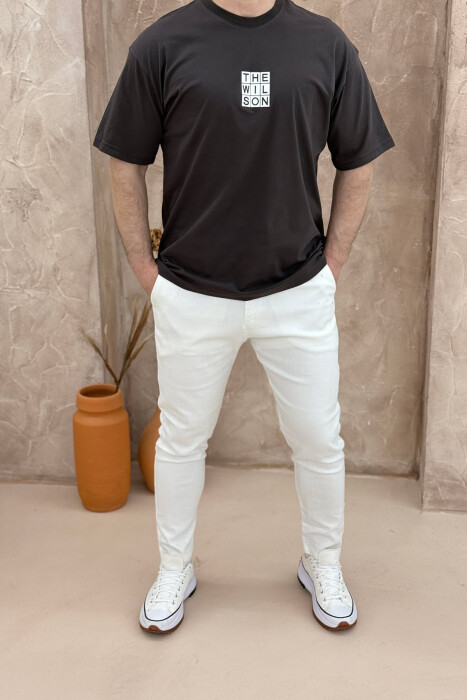 CHEST SQUARE BADGE ONE COLOR MEN T-SHIRT DARK BROWN/KAE - 4