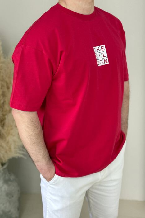 CHEST SQUARE BADGE ONE COLOR MEN T-SHIRT RED/E KUQE 