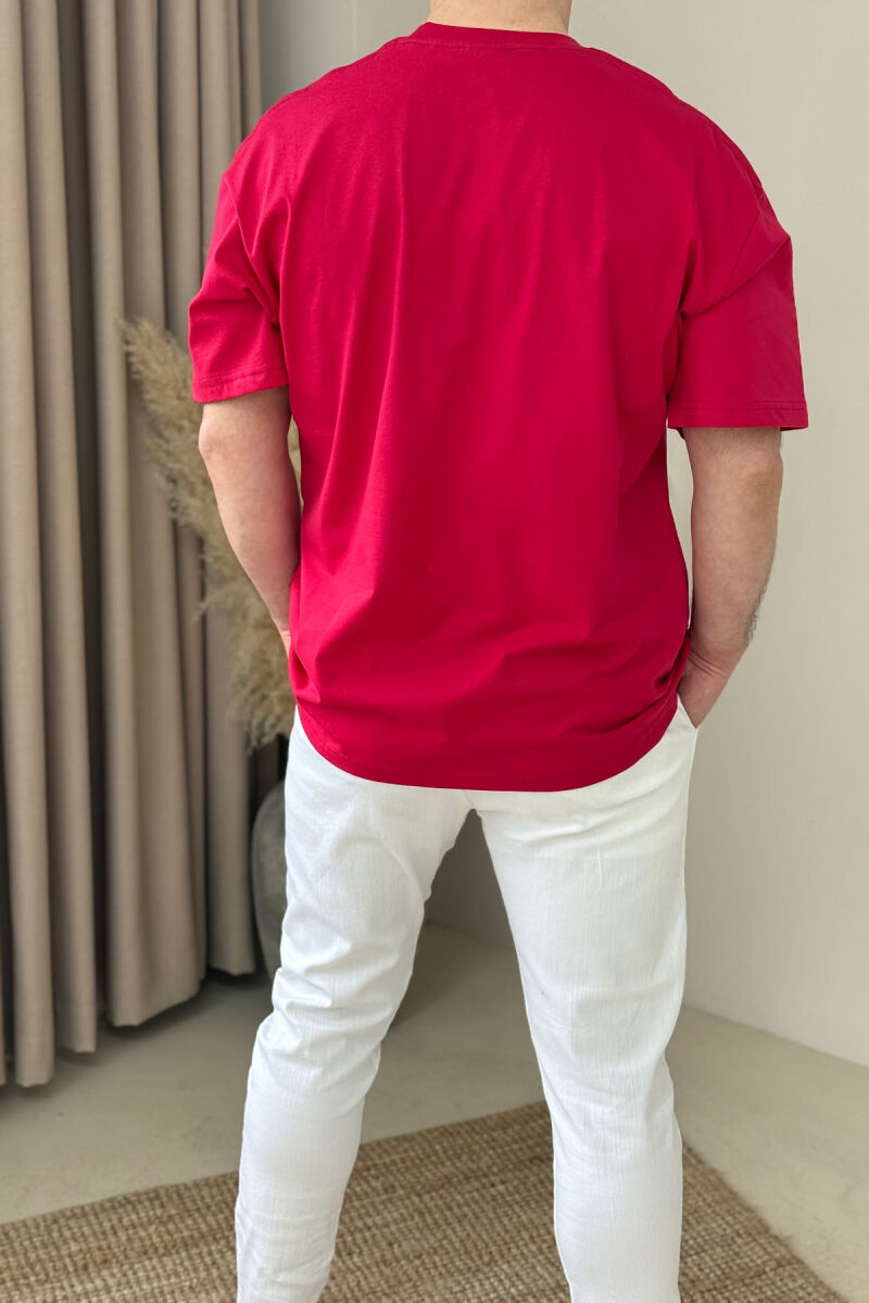 CHEST SQUARE BADGE ONE COLOR MEN T-SHIRT RED/E KUQE - 3
