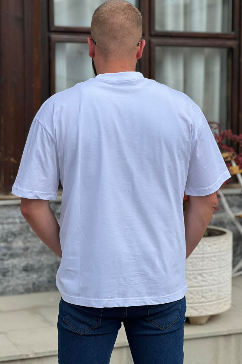 CHEST SQUARE BADGE ONE COLOR MEN T-SHIRT WHITE-E BARDHE - 2