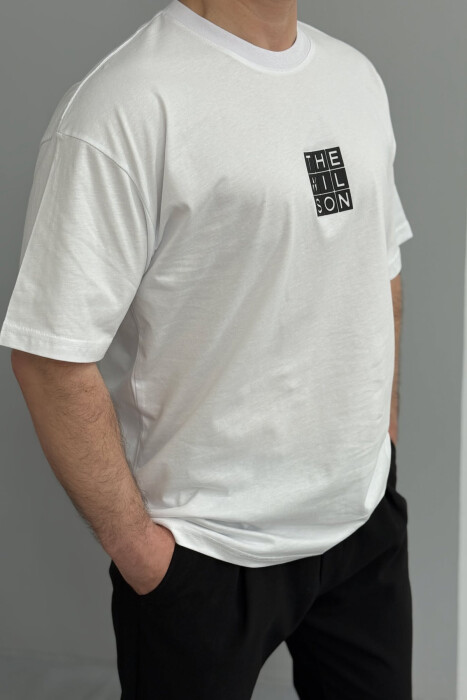 CHEST SQUARE BADGE ONE COLOR MEN T-SHIRT WHITE-E BARDHE 