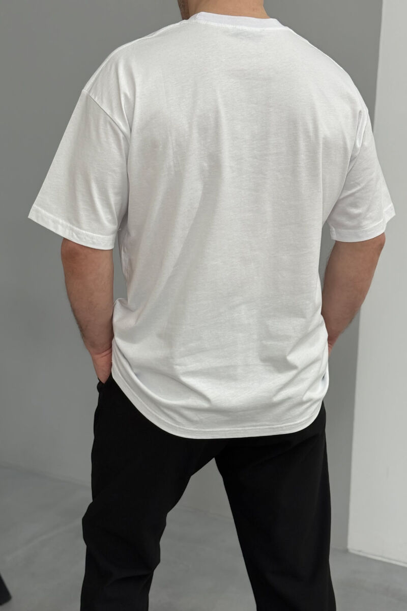 CHEST SQUARE BADGE ONE COLOR MEN T-SHIRT WHITE-E BARDHE - 3