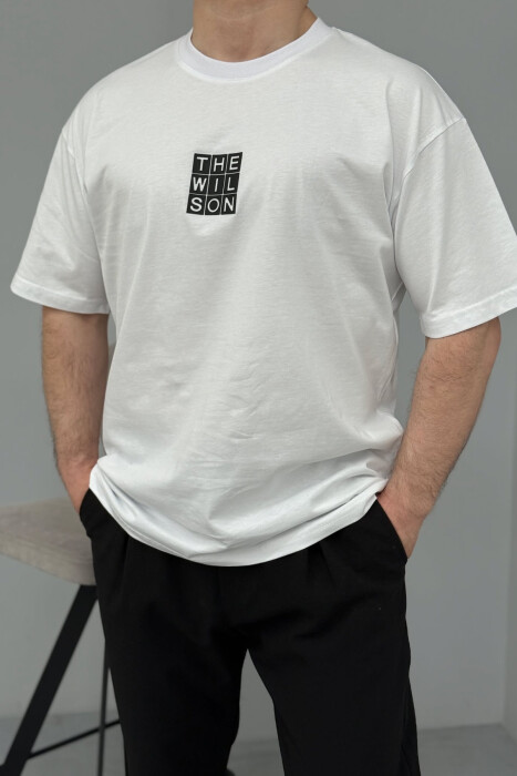 CHEST SQUARE BADGE ONE COLOR MEN T-SHIRT WHITE-E BARDHE - 4