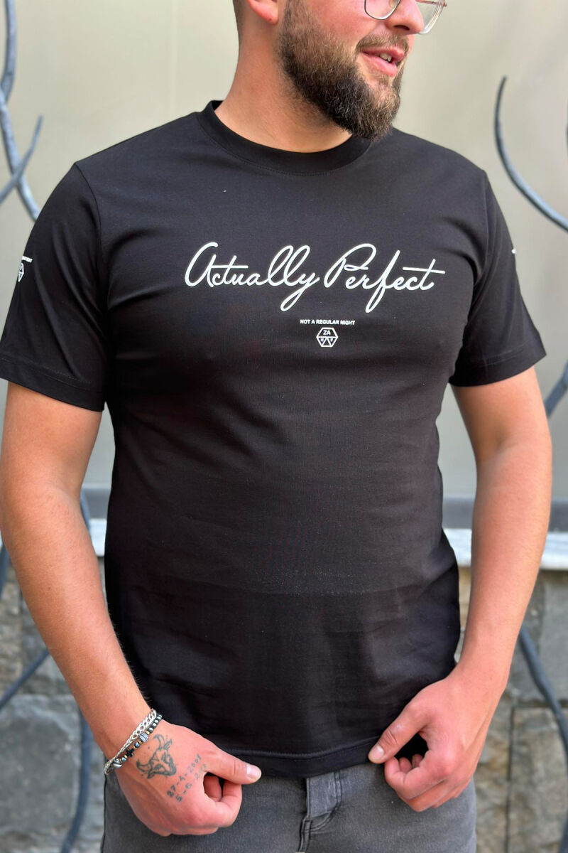 CHEST WRITTING MEN T-SHIRT BLACK/ E ZEZE - 1