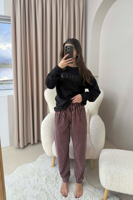 CHIC FRONT WRITTING WOMEN PYJAMAS BLACK/ E ZEZE 