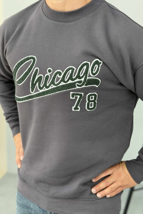 CHICAGO FRONT WRITTING FLUFFY MEN SWEATSHIRT DARK GREY/GEE - 2