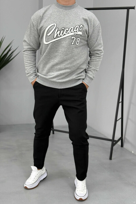 CHICAGO FRONT WRITTING FLUFFY MEN SWEATSHIRT LIGHT GREY/GZ 