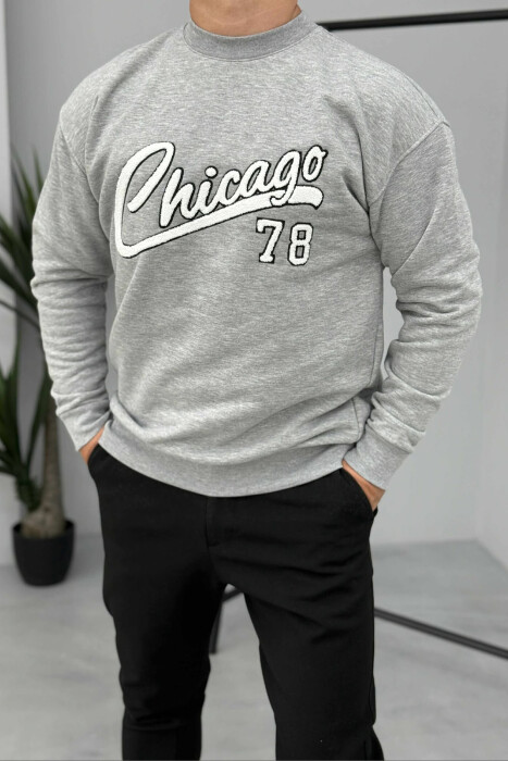 CHICAGO FRONT WRITTING FLUFFY MEN SWEATSHIRT LIGHT GREY/GZ - 5