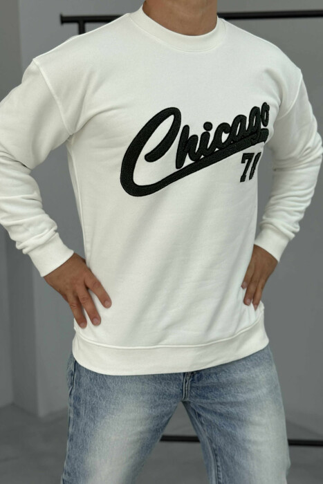 CHICAGO FRONT WRITTING FLUFFY MEN SWEATSHIRT WHITE-E BARDHE - 2