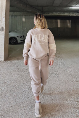 CHICAGO SWEATSHIRT+JOGGERS WOMEN FLUFFY SET BEIGE/BEZHE 