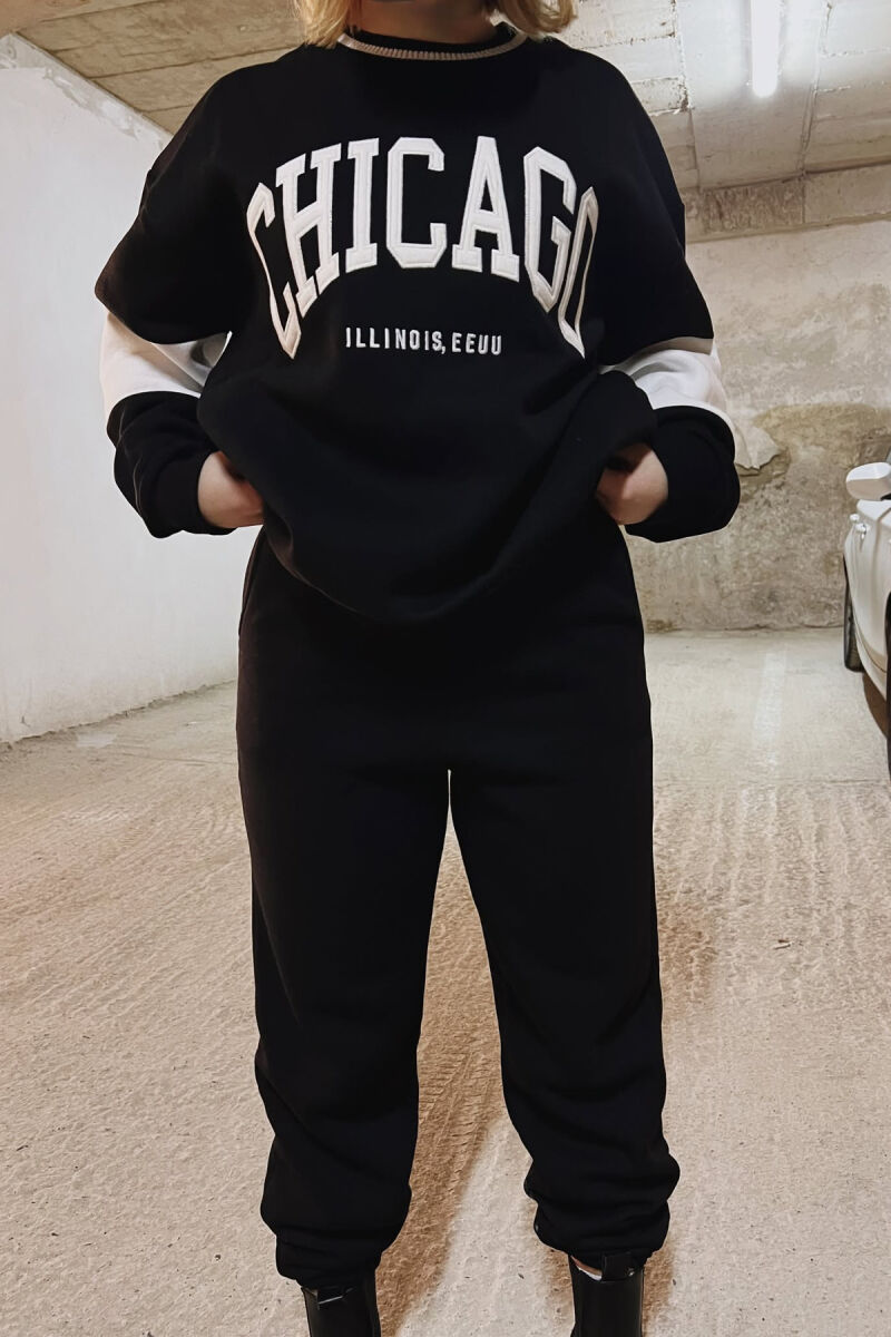 CHICAGO SWEATSHIRT+JOGGERS WOMEN FLUFFY SET BLACK/ E ZEZE - 3