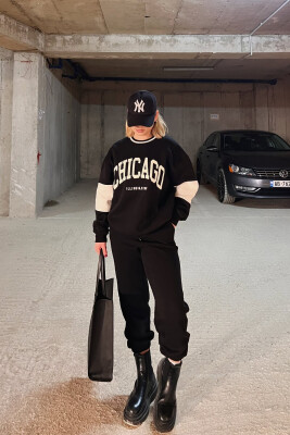 CHICAGO SWEATSHIRT+JOGGERS WOMEN FLUFFY SET BLACK/ E ZEZE 