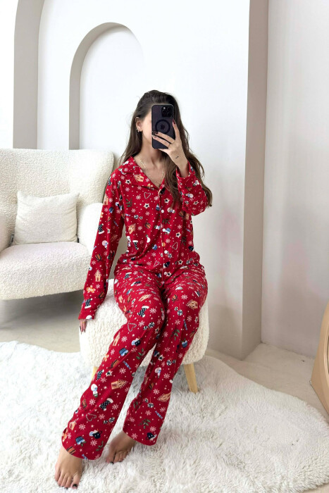 CHRISTMAS DESIGN SHIRT+SWEATPANTS WOMEN PYJAMAS RED/E KUQE - 1