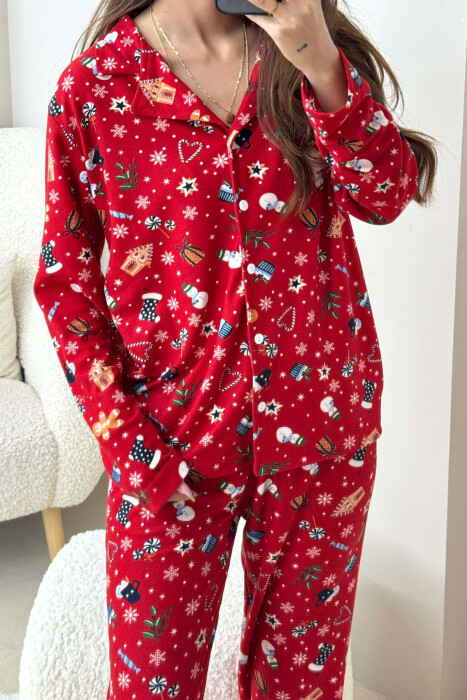 CHRISTMAS DESIGN SHIRT+SWEATPANTS WOMEN PYJAMAS RED/E KUQE - 3