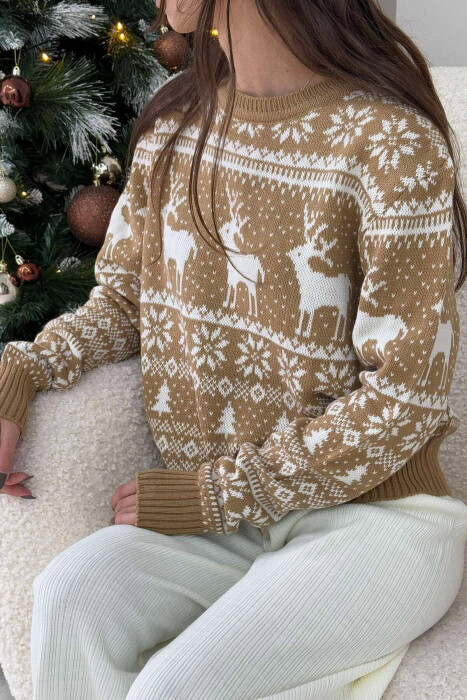 CHRISTMAS DESIGN UNISEX SWEATER BEIGE/BEZHE - KLAUDIO FASHION