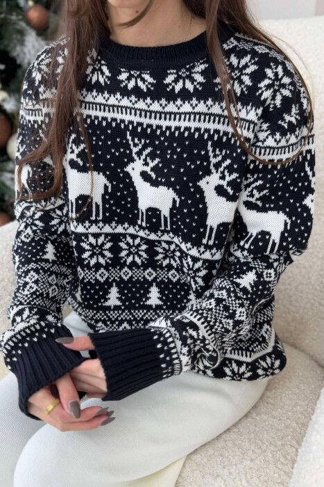 CHRISTMAS DESIGN UNISEX SWEATER DARK BLUE/BEE - KLAUDIO FASHION