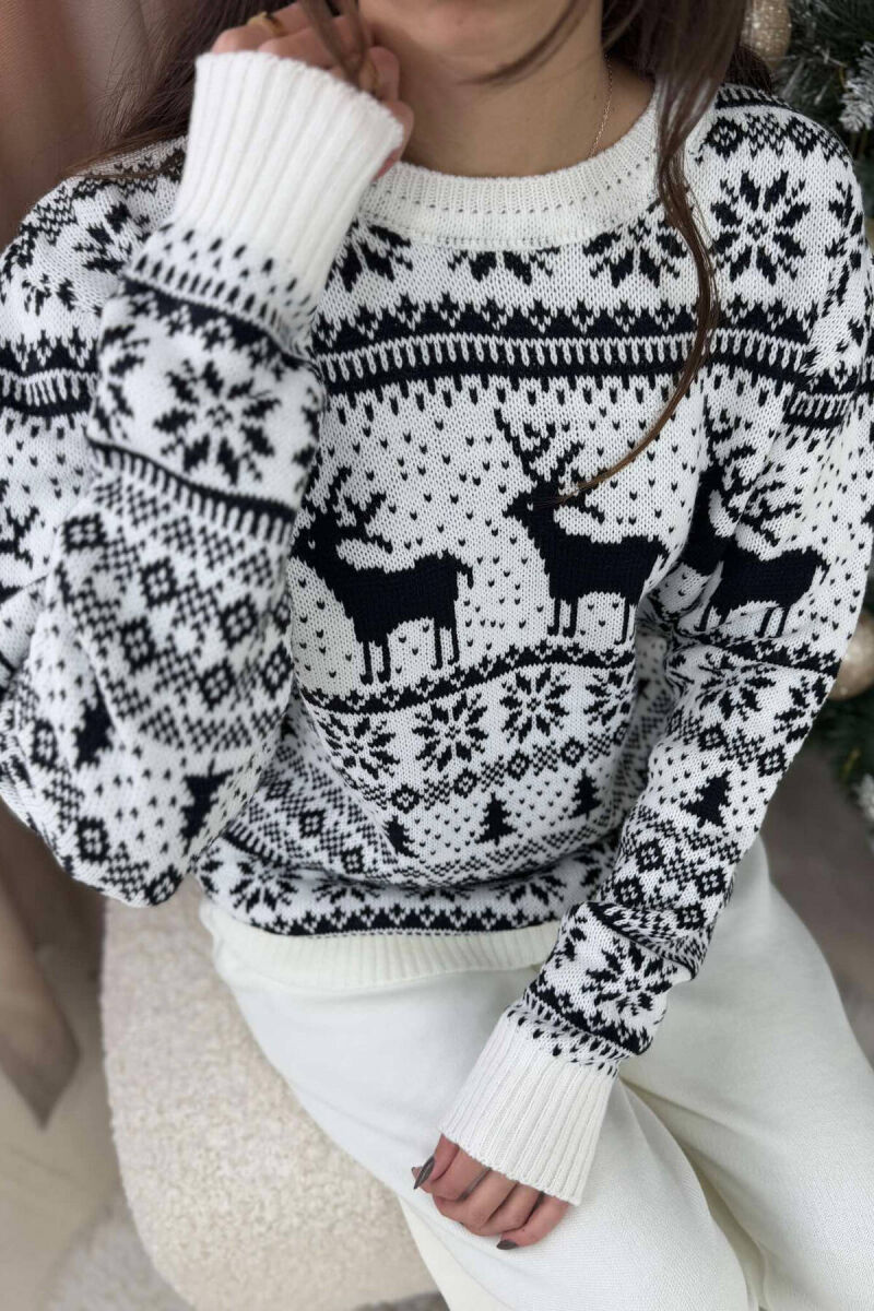 CHRISTMAS DESIGN UNISEX SWEATER WHITE-BLACK/BAZE - 1