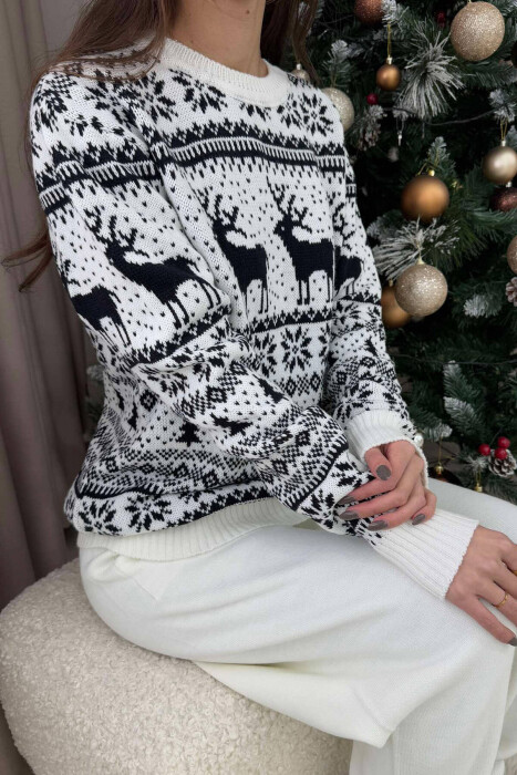 CHRISTMAS DESIGN UNISEX SWEATER WHITE-BLACK/BAZE - 2