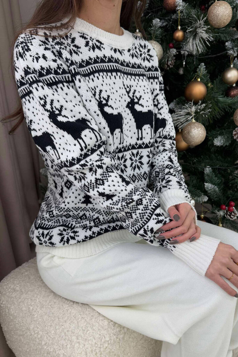 CHRISTMAS DESIGN UNISEX SWEATER WHITE-BLACK/BAZE - 2