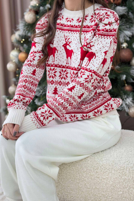 CHRISTMAS DESIGN UNISEX SWEATER WHITE-RED/BAKU 