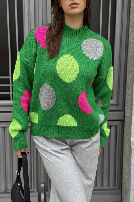 CIRCLES DESIGN HIGH NECK WOMEN SWEATER GREEN/JESHILE - 4