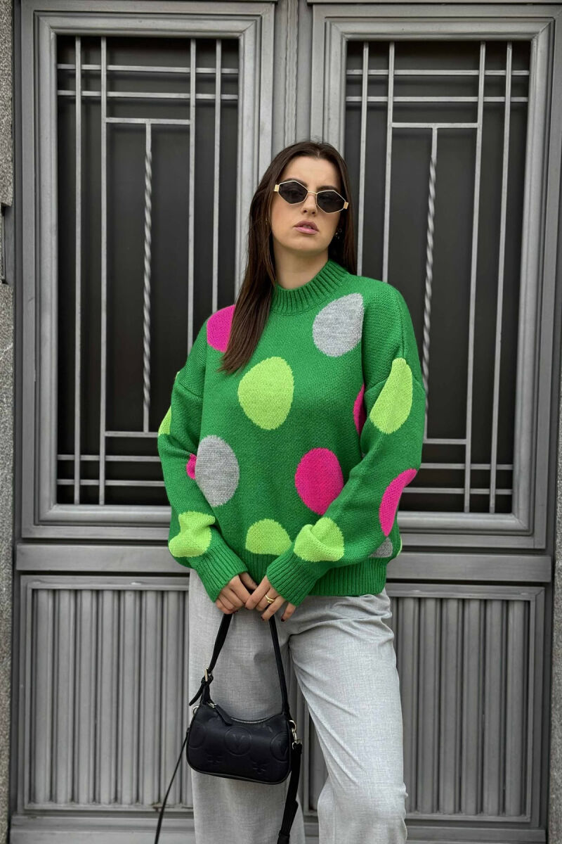 CIRCLES DESIGN HIGH NECK WOMEN SWEATER GREEN/JESHILE - 2