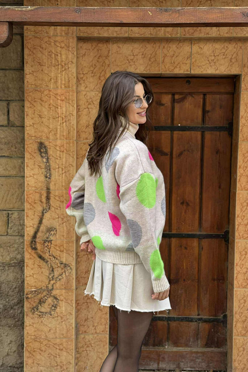 CIRCLES DESIGN TURTLE NECK WOMEN SWEATER BEIGE/BEZHE - 3