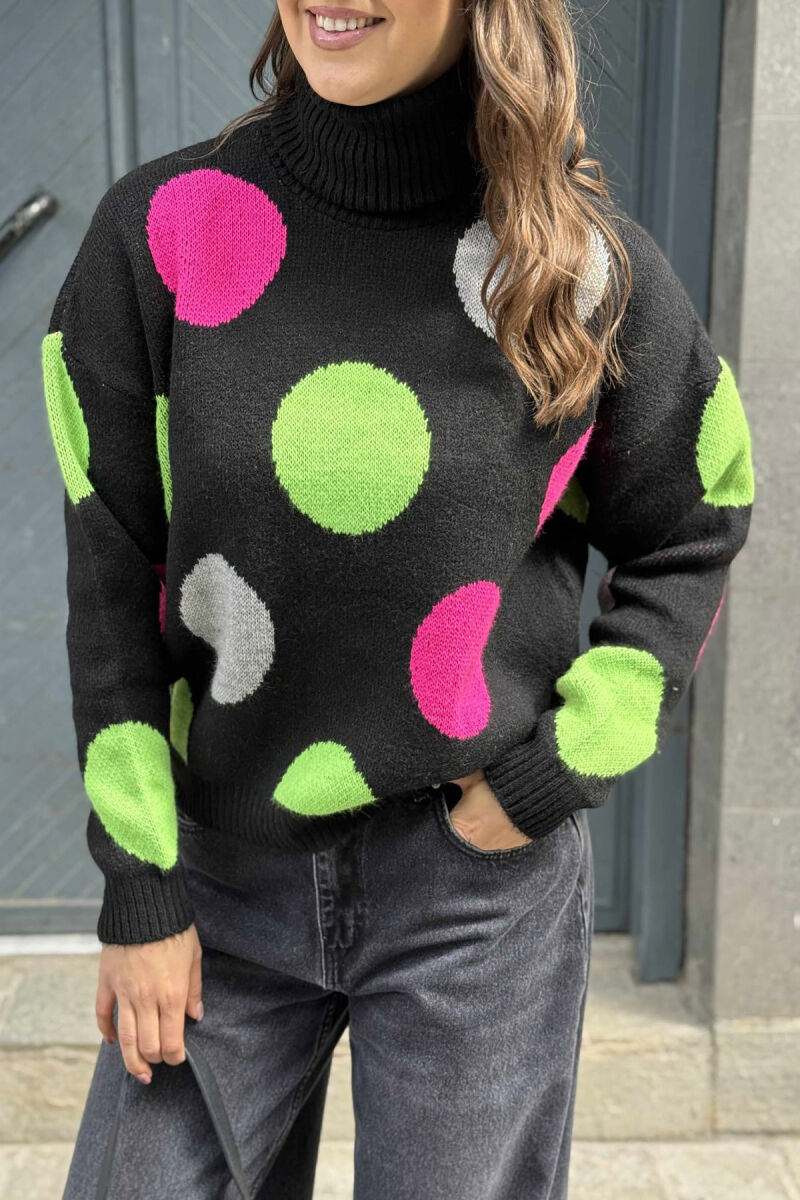 CIRCLES DESIGN TURTLE NECK WOMEN SWEATER BLACK/ E ZEZE - 4