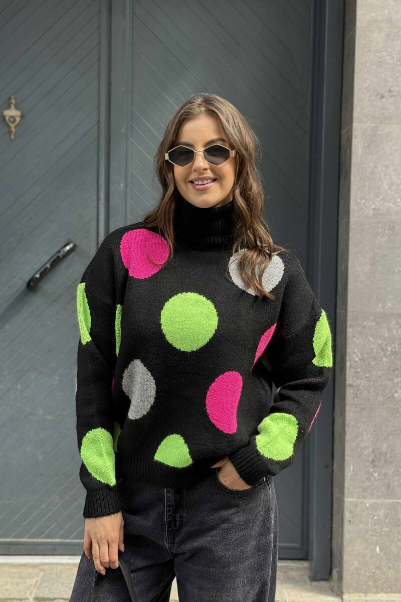 CIRCLES DESIGN TURTLE NECK WOMEN SWEATER BLACK/ E ZEZE - 3