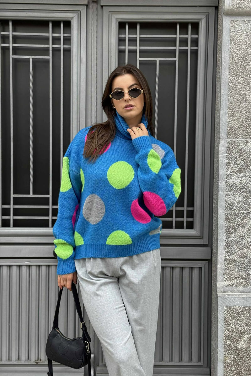 CIRCLES DESIGN TURTLE NECK WOMEN SWEATER BLUE/BLU - 2