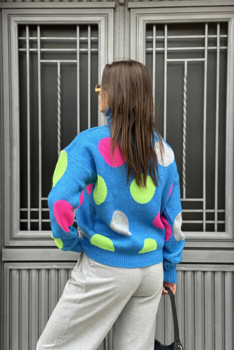 CIRCLES DESIGN TURTLE NECK WOMEN SWEATER BLUE/BLU - 3