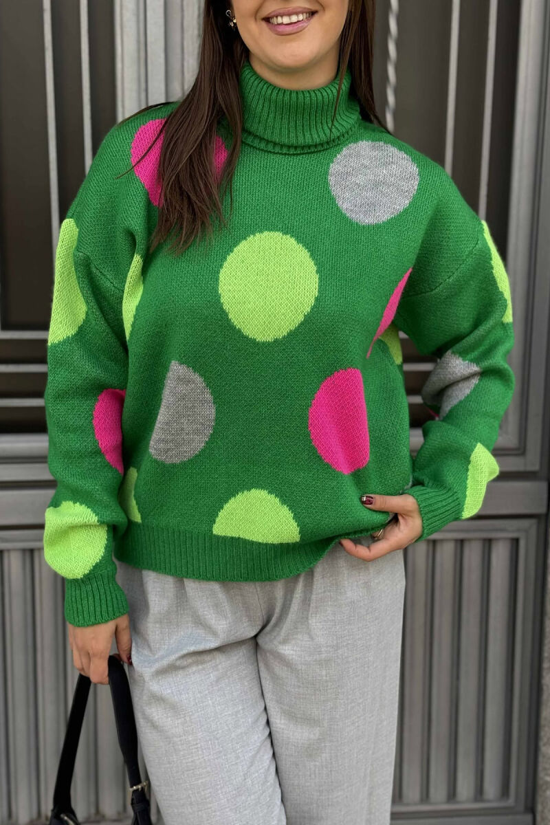 CIRCLES DESIGN TURTLE NECK WOMEN SWEATER GREEN/JESHILE - 4