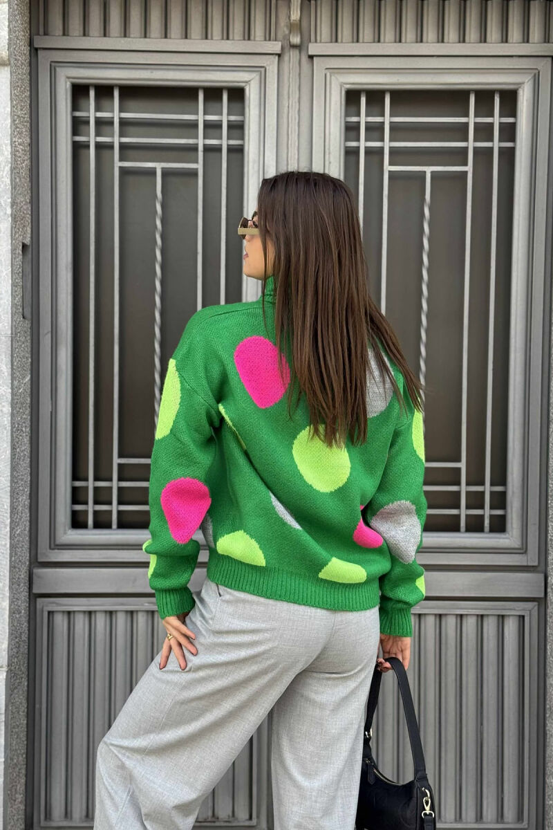 CIRCLES DESIGN TURTLE NECK WOMEN SWEATER GREEN/JESHILE - 3
