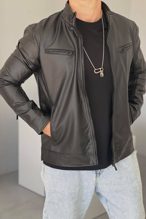 CLASSIC BIKER MEN JACKET IN BLACK COLOR 