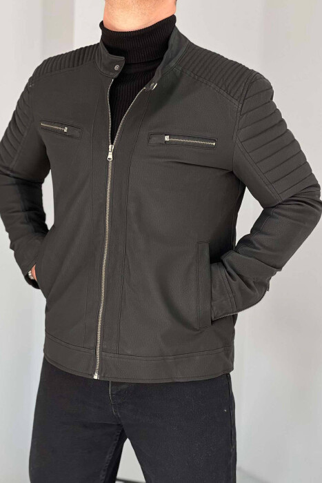 CLASSIC BIKER MEN JACKET IN BLACK COLOR - 4