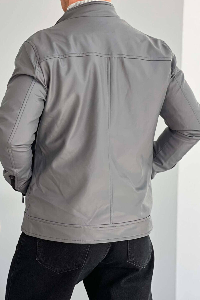 CLASSIC BIKER MEN JACKET IN GREY COLOR - 3