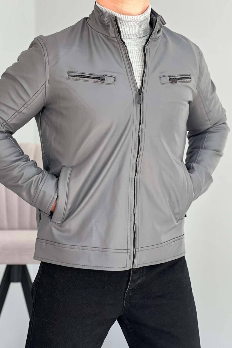 CLASSIC BIKER MEN JACKET IN GREY COLOR - 5