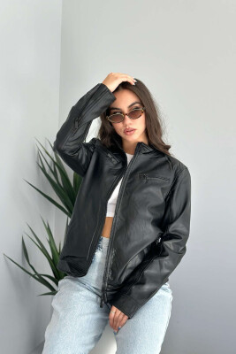 CLASSIC BIKER ONE COLOR WOMEN JACKET BLACK/ E ZEZE 