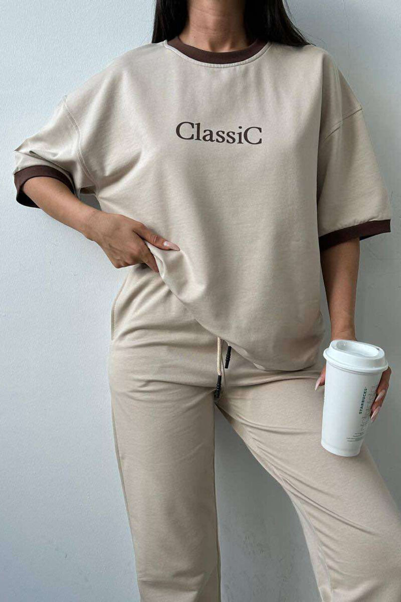 CLASSIC ONE COLOR JOGGERS+T-SHIRT WOMEN SET BEIGE/BEZHE - 4