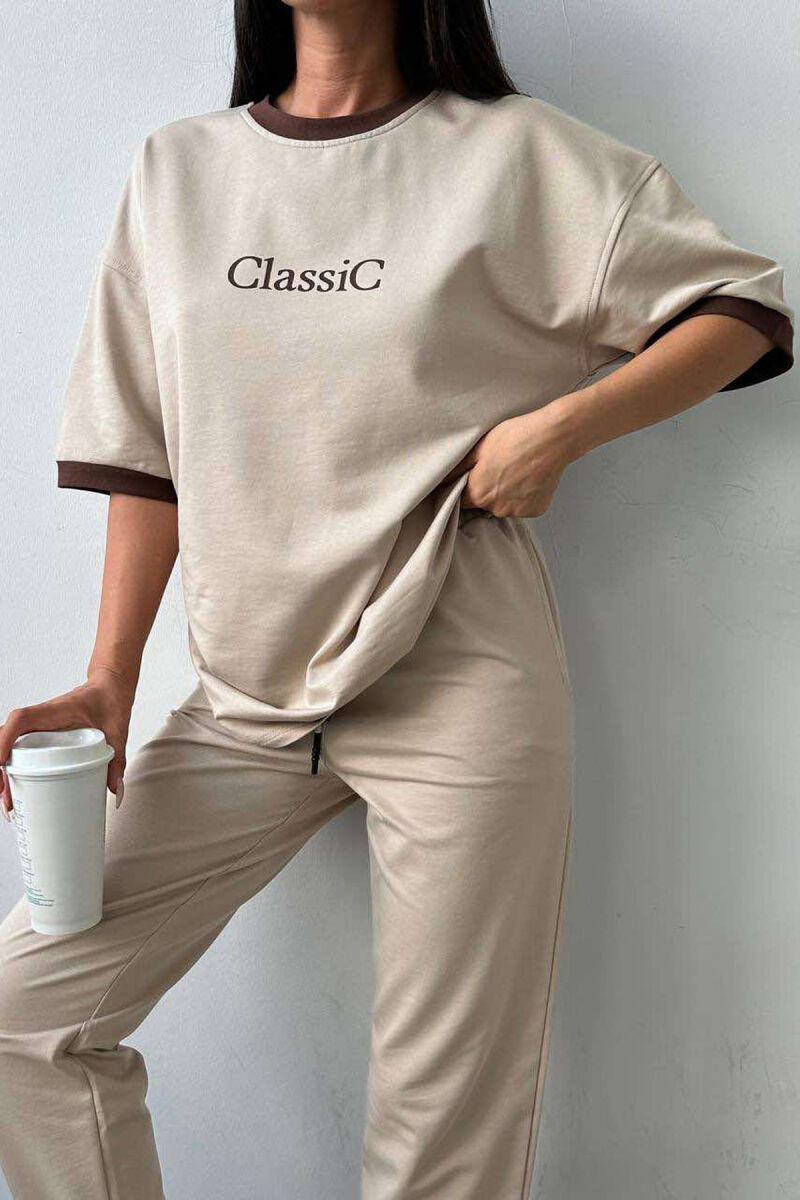 CLASSIC ONE COLOR JOGGERS+T-SHIRT WOMEN SET BEIGE/BEZHE - 6