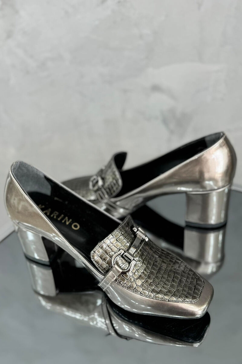 CLASSIC SHINY LEATHER SEMI HEEL WOMAN GREY/GRI - 3